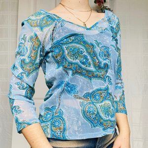 Vintage paisley v-neck chiffon sheer top